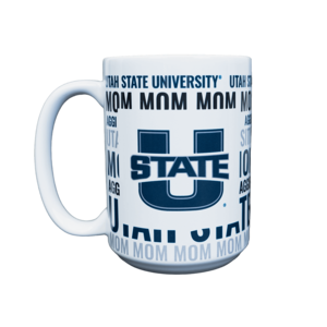 U-State, White, Navy, USU, Mom, Mug